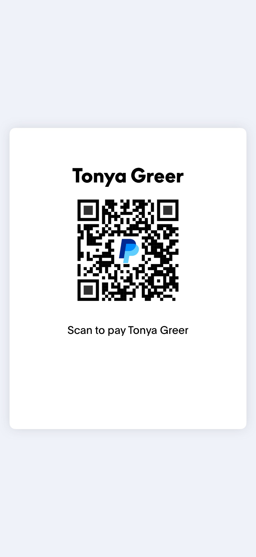 PayPal QR code to pay Tonya Greer