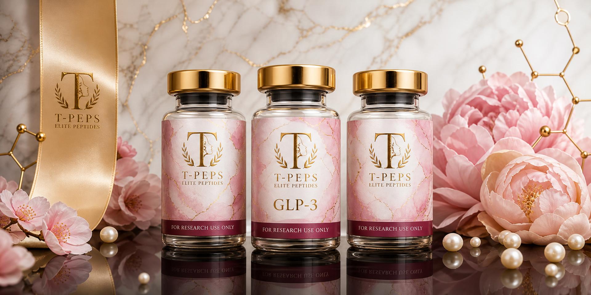 T-PEPS Elite Peptides — premium research peptides with lush pink peonies